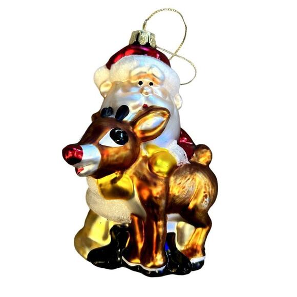 Kurt Adler Rudolf The Red Nose Reindeer Holiday/Christmas Glass 5" Ornament - Picture 2 of 3